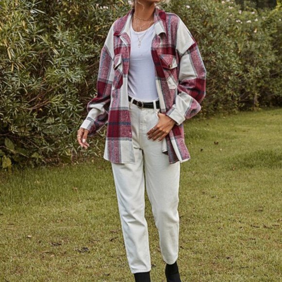 Plaid Button Front Oversized Overshirt / SHACKET - Picture 7 of 7